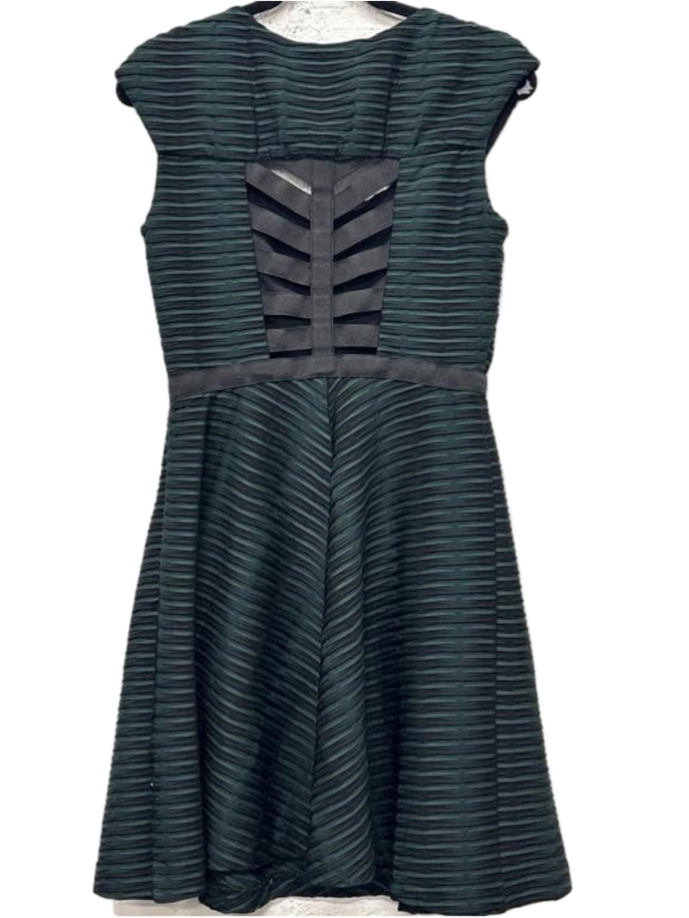 Betsey Johnson Green & Black Textured Fit & Flare Mini Dress Size 8 - Picture 4 of 9